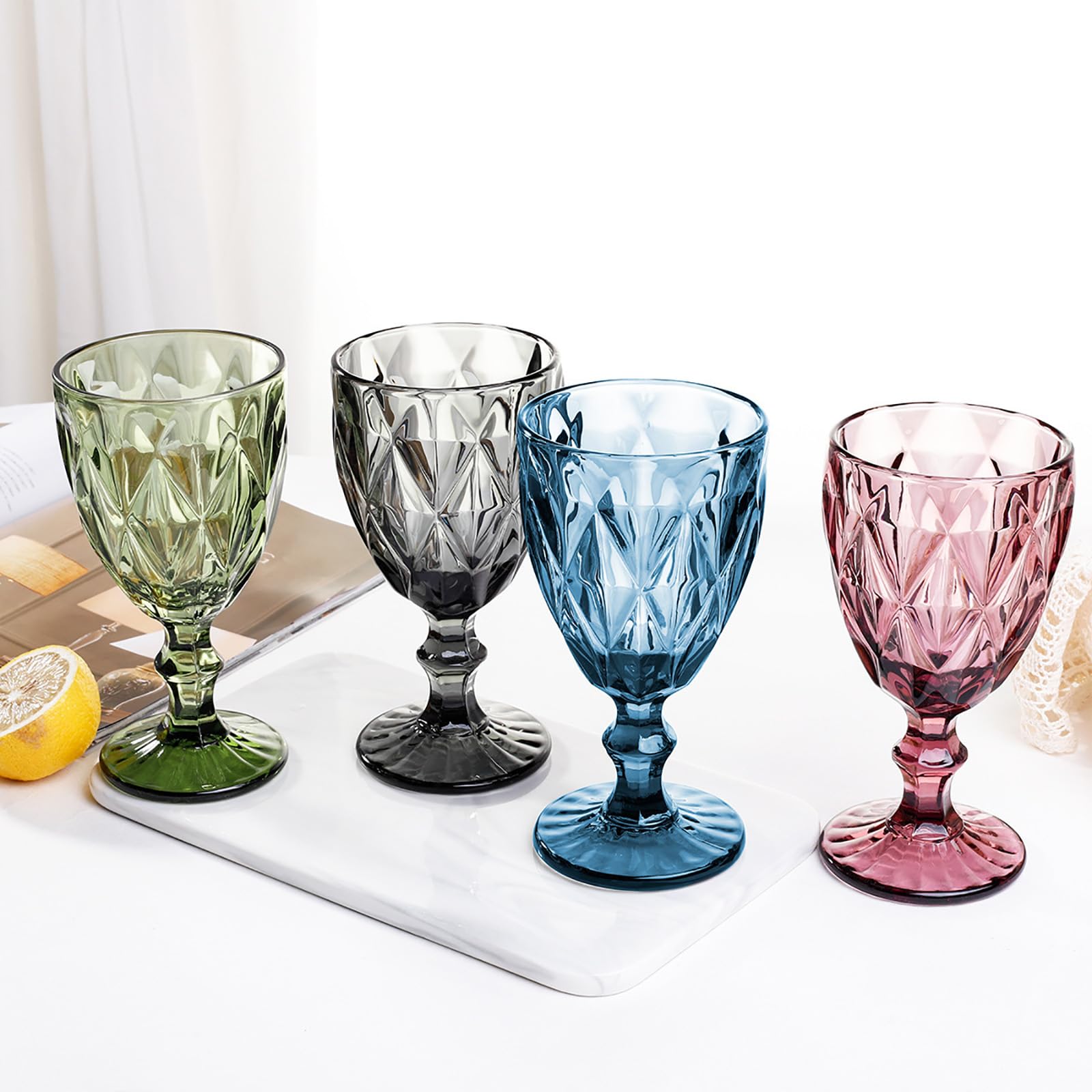 Lot de 6 verres à vin rouge vintage de 300 ml - Verres à vin en cristal - Pour mariage, cocktail, maison, restaurant, fête, Noël - Bleu clair