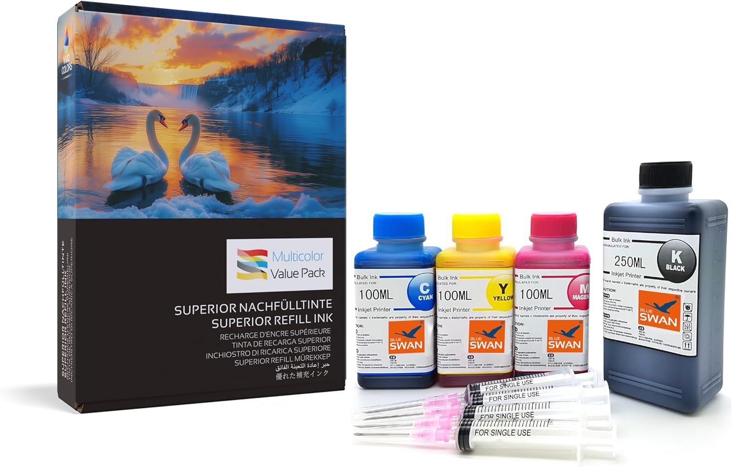 BLUE SWAN Kit de Recharge d’Encre 550 ML Compatible Canon PG-540 / CL-541 et PG-540XL / CL-541XL – pour Cartouches d’Encre Canon Pixma MG3550, MG4250, MG3650, MX535 - Amazon product rated Grade B