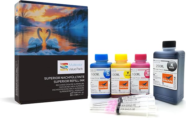 Blue Swan 550 ml zestaw atramentów do napełniania kompatybilny z wkładami HP 903 / 903XL – do HP OfficeJet Pro 6860, 6868, 6950, 6960, 6970, 6975 i 6978 – 4 kolory, strzykawki i rękawiczki