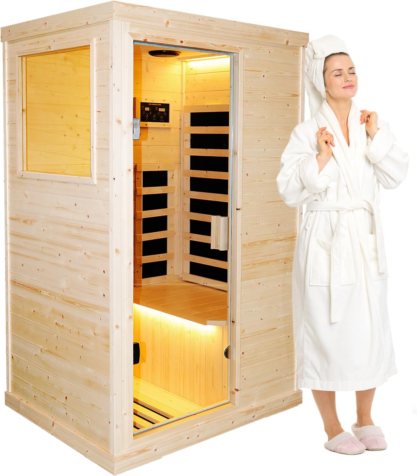 Far Infrared Wooden Sauna Room Home Saunas Spa Dry Saunas Single Person Spa Finland Spruce Wood fit for 7ft Person