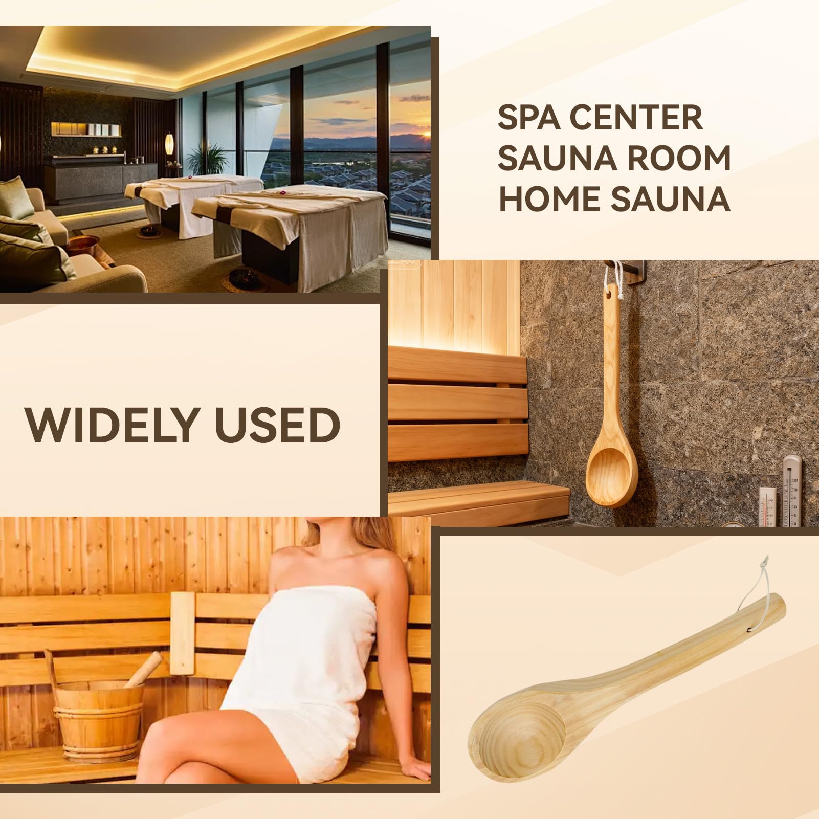 Seau de Sauna avec truelle, Seau et louche en Bois Faits à la Main, Louche de Sauna, Accessoires en Bois de Seaus de Saunas de cuillère de Trempette d'eau de Saunas, 15,3 Pouces