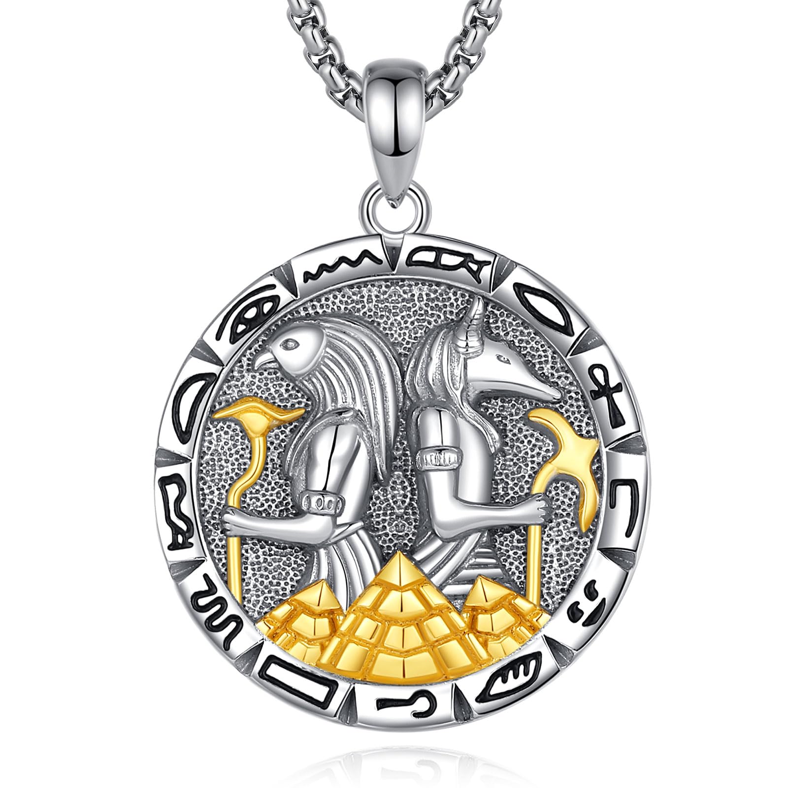 Anubis Collana in Argento Sterling per Donne e Uomini, Antico Egitto Anpu Ankh Croce Piramide Occhio di Horus Ciondolo, Dio dei Morti Protezione Gioielli Regalo per Marito, 24"