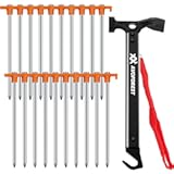 20 Pcs Tent Stakes with Camping Hammers&comma;Avoforest 7&period;1 Inch Non-Rust Metal Tent Pegs &plus; Portable Tent Stakes Hammers Ground Stakes and Tent Accessories Camping with Storage Bag&comma;Garden&comma;Hiking