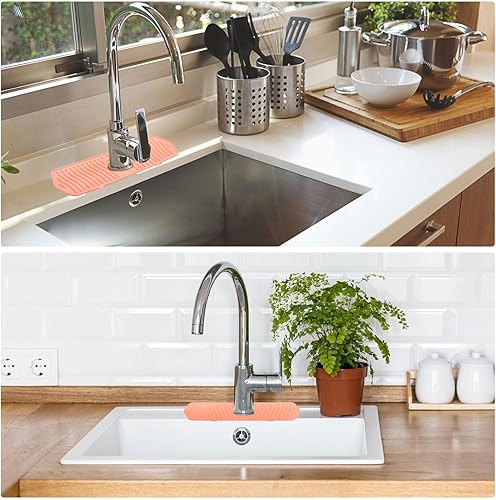 Miniatura 4 de uxcell Protector contra salpicaduras para fregadero de cocina, 24 x 5.8 pulgadas, bandeja de silicona para fregadero de baño, granja, RV, color rosa