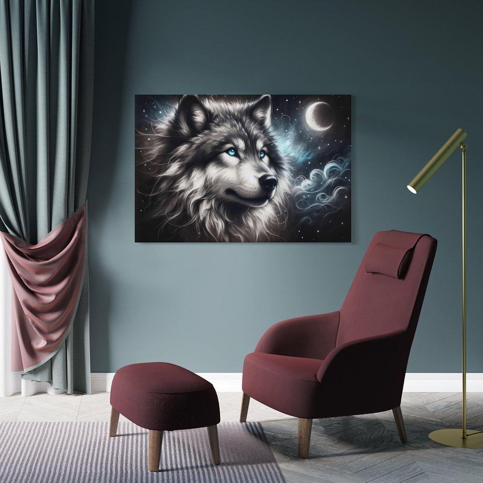 Junmoney Frame-Style-12 Canvas Art Print Mystic Wolf Spirit, 24X36inch(60X90cm), For Office, Study Or Home Workspace, Wall Art That Adds Style To Work Areas
