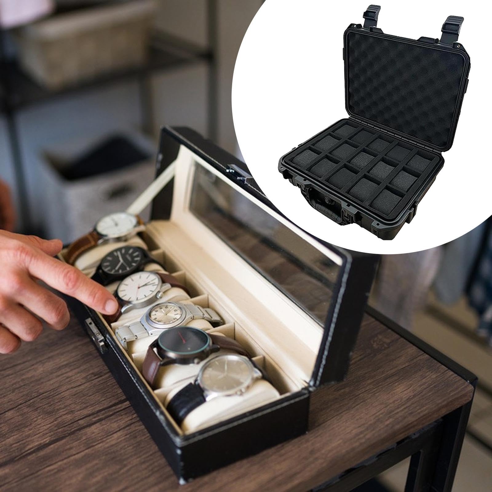 Perfeclan Étui de Transport pour Montre, Compartiment de Protection Compact, 15 emplacements, Anti-poussière, avec Boucle de Verrouillage, étui de Rangement de