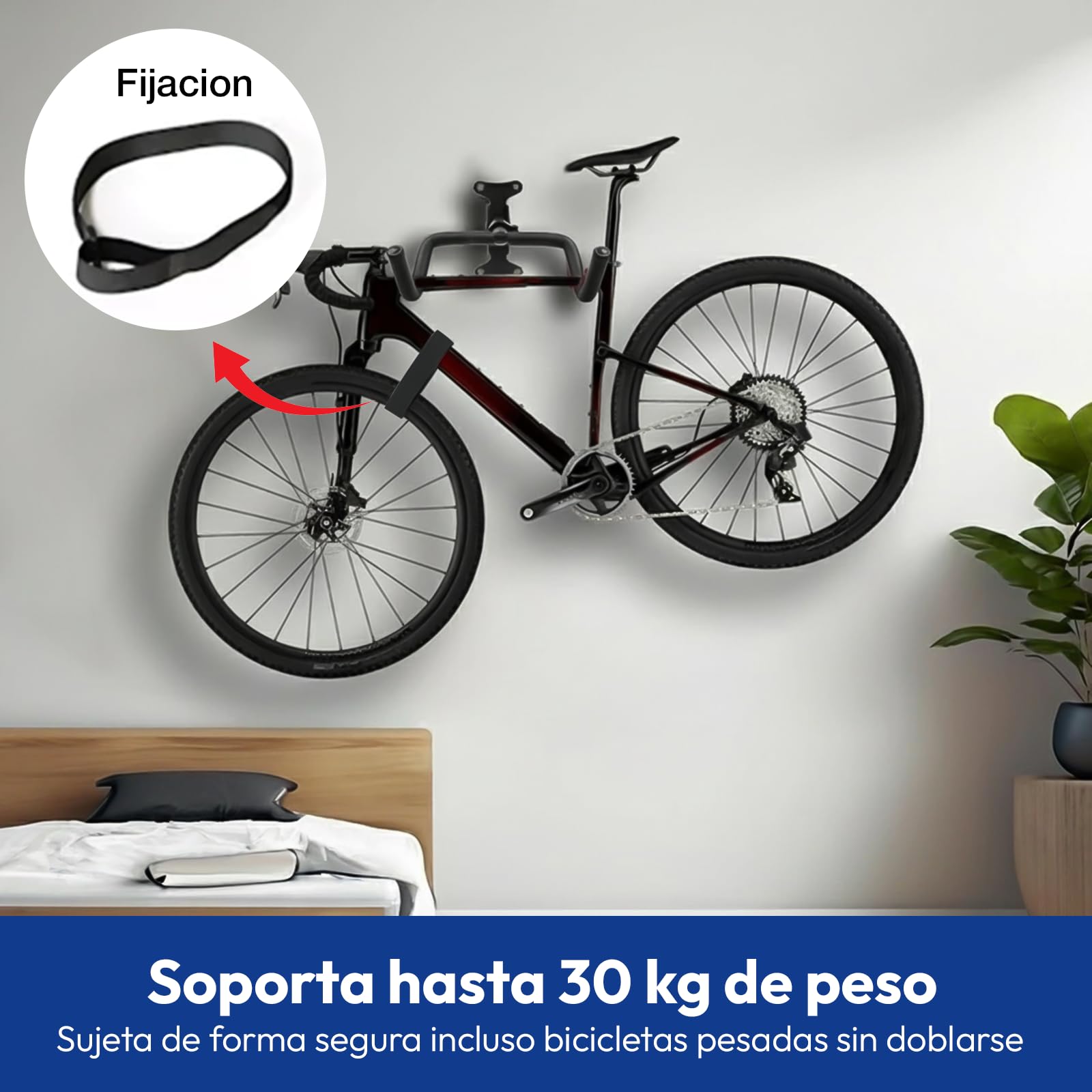 Samos® Soporte Bicicletas Pared Plegable – Colgador de Bicicleta de Universal con Ganchos Revestidos y Estructura de Acero – Soporte Pared Bicicleta Ajustable para Montaña, Carretera o Paseo