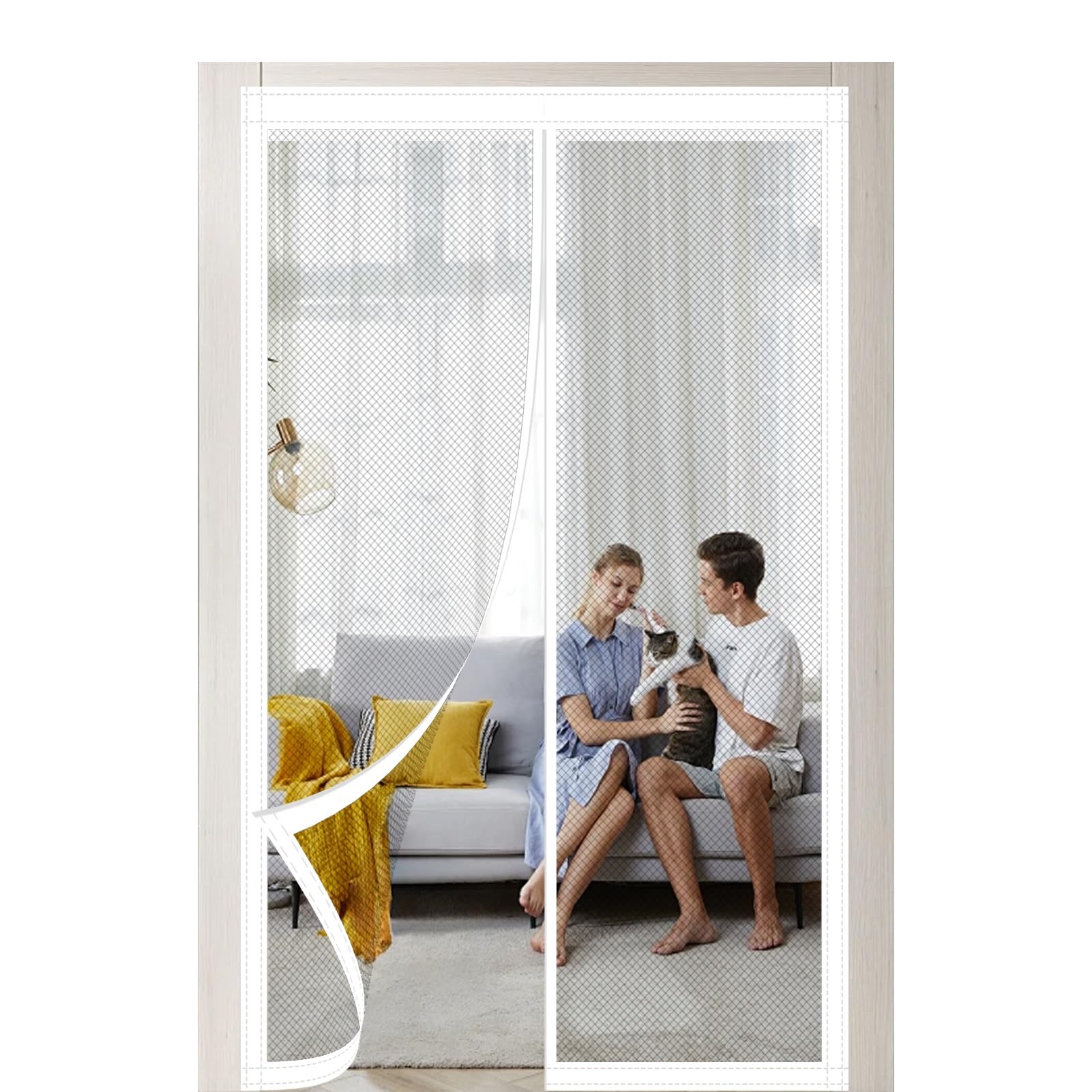 Lzjd White Magnetic Fly Screen Door 78 X 198 Cm No Drilling Door Fly Screen Curtain Keep Bugs Out For Windows Doors Patio,