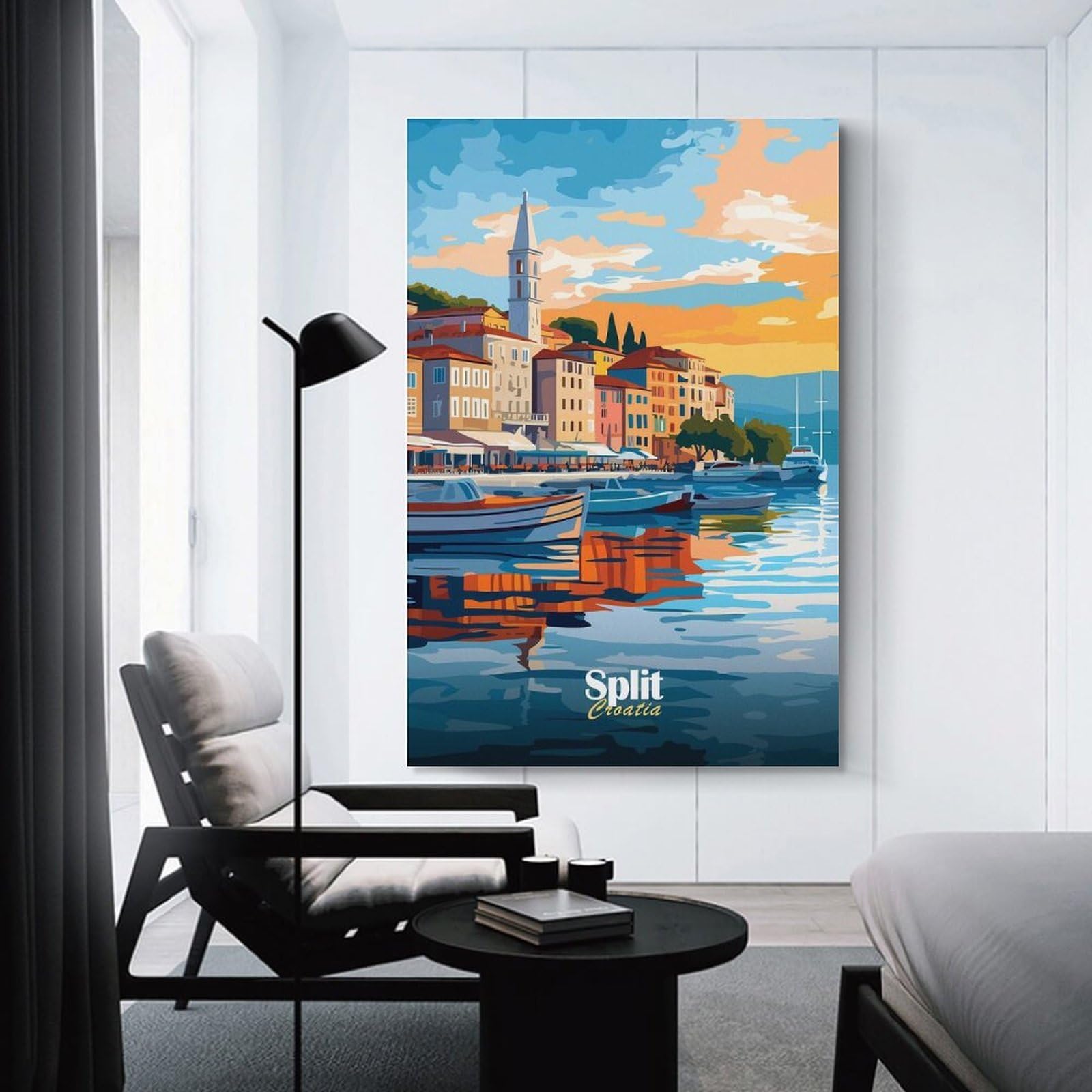 Junmoney Split, Croatia Sunset Wall Art Print, 24x36inch(60x90cm), for Bedroom Decor, Cosy Corners Or Studios, Canvas Wall Decor for Personal Spaces