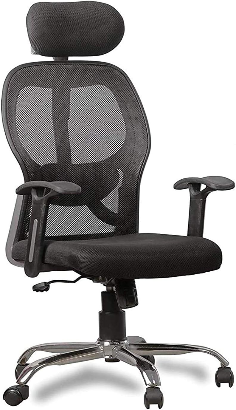 SEAT CHACHA Matrix High Back Executive Home Office Chair (Black mesh Fabric and Silver Finish Metal Base and armrest)