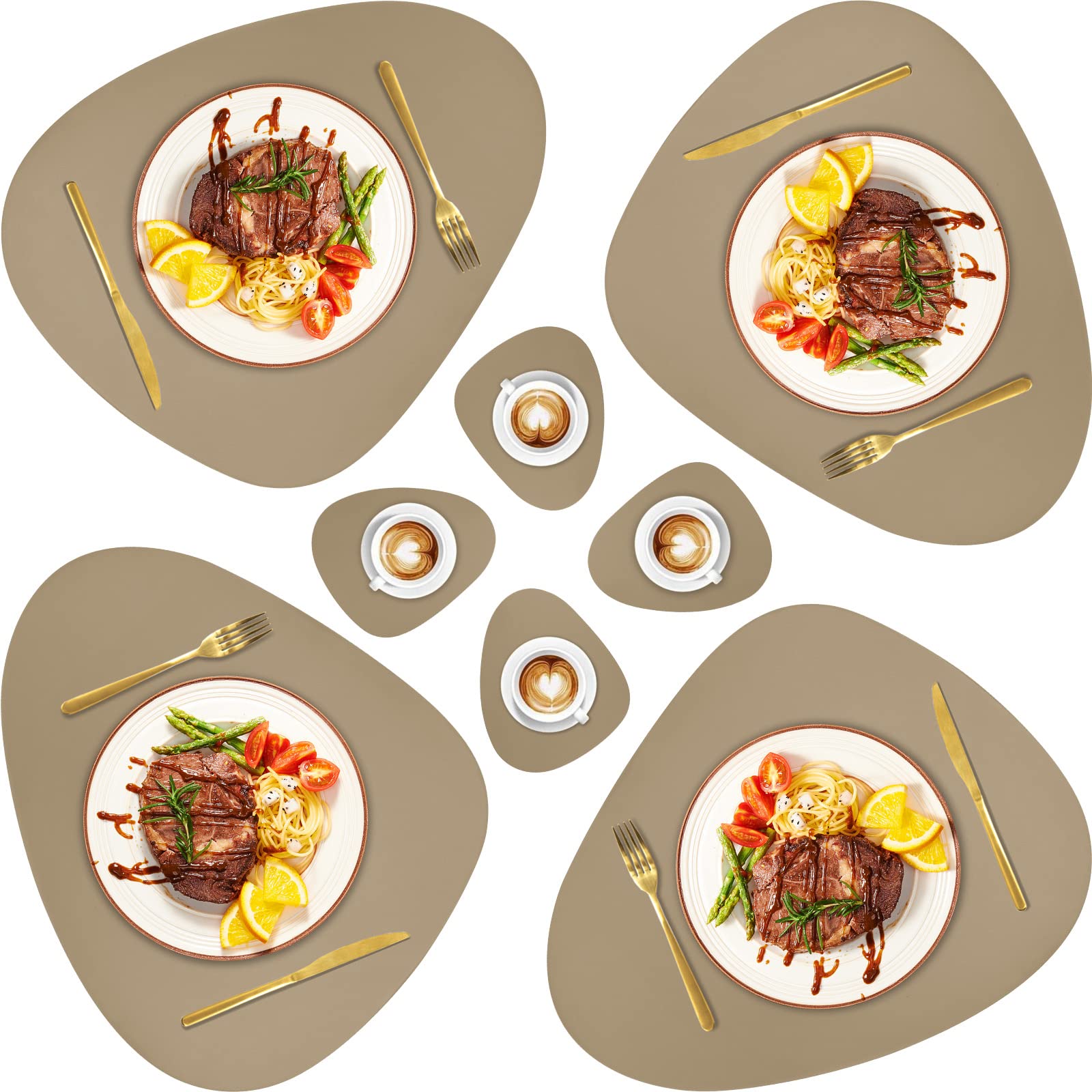 Placemats Set of 4, Faux Leather Placemats for Round Tables Set Washable Wipeable Heat-Resistant Dining Table Mat Kitchen Place Mats Modern Nordic Style Placemats(Apricot)