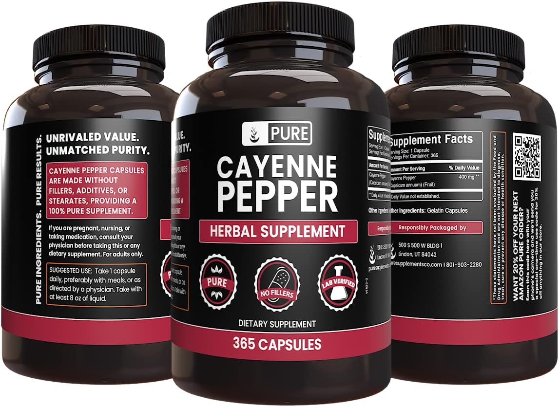 PURE ORIGINAL INGREDIENTS Cayenne Pepper & Turmeric Curcumin (365 Capsules), No Magnesium Or Rice Fillers, Pure, Lab Verified