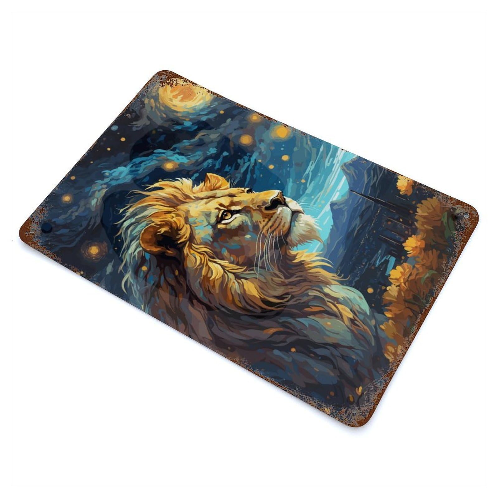 Lion Night Sky Retro Metal Sign 11.8"x7.9", Classic Wall Plaque for Garage, Pub Or Kitchen