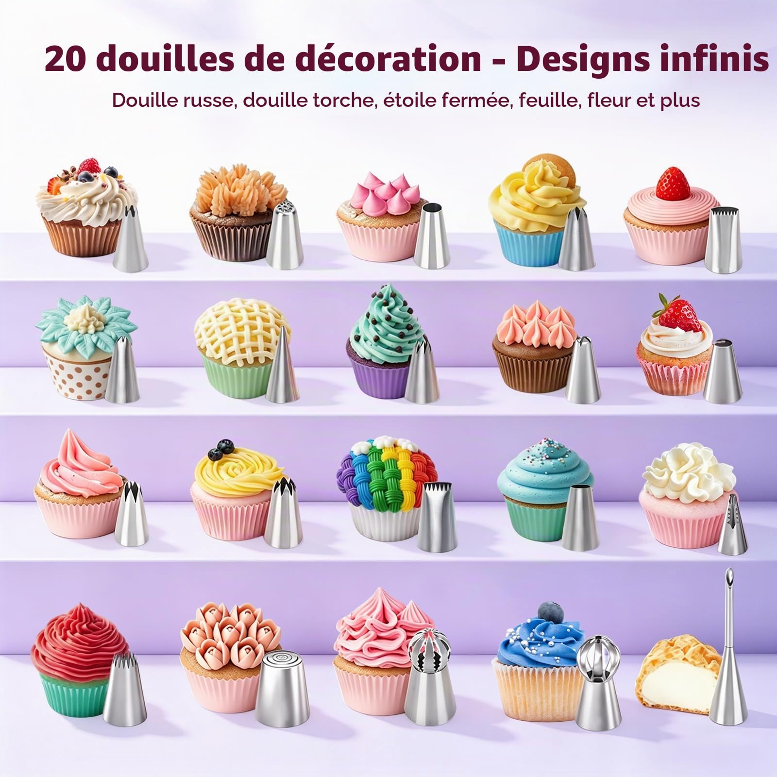 Kit Patisserie Professionnel 61 Pièces avec 27.5cm Plateau Tournant Patisserie et 20 Douilles,Patisserie Accessoire avec Lisseur Gateau Patisserie,Coupe Gâteau,pour Débutants et Professionnels