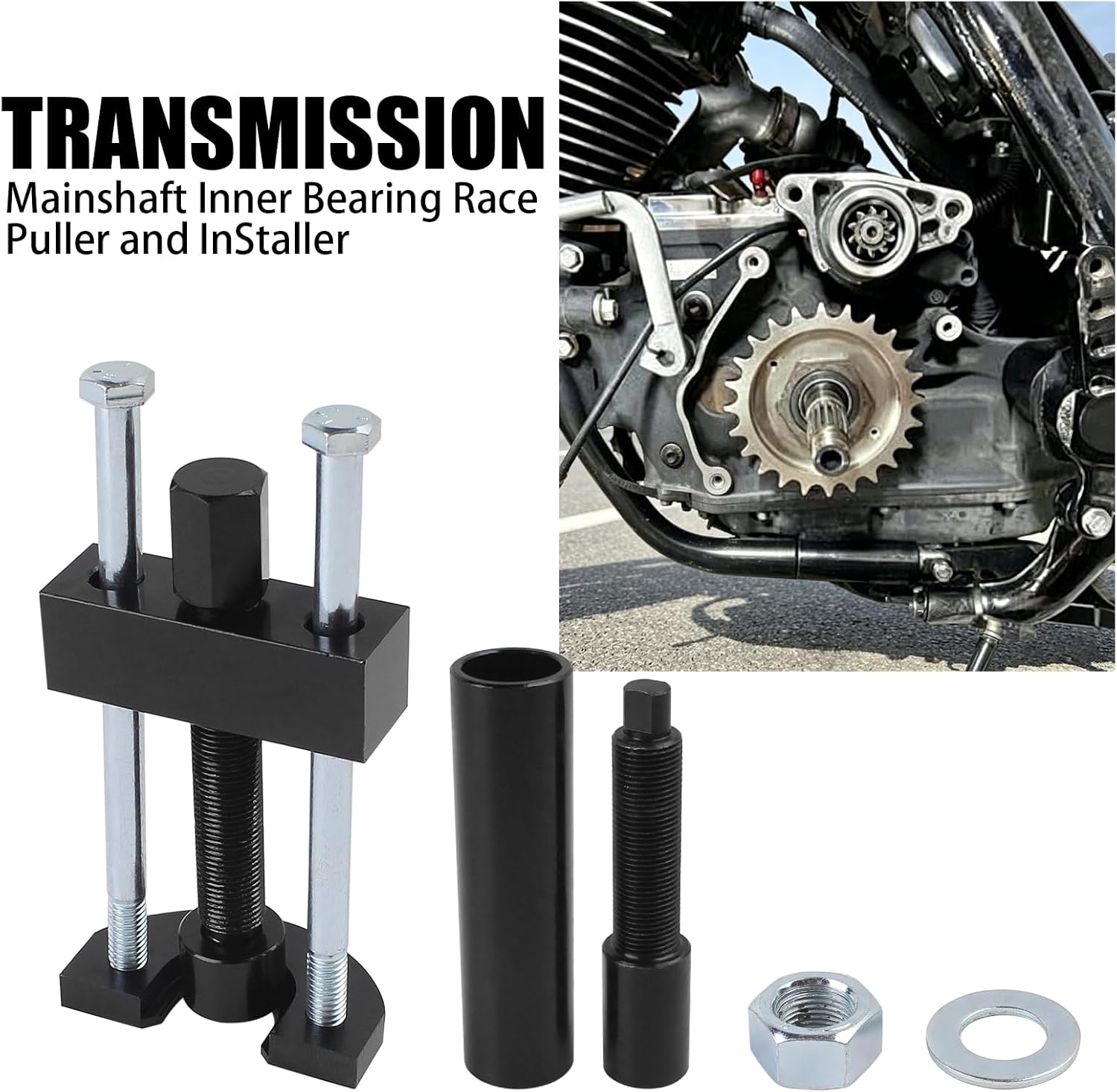 Transmission Mainshaft Inner Bearing Race Tool Installer Puller for Harley Davidson Big Twin 5 and 6 Speed 1984-present, Bearing Removal Installation Motorcycle Tool Kit, (Replace# 34902-84)