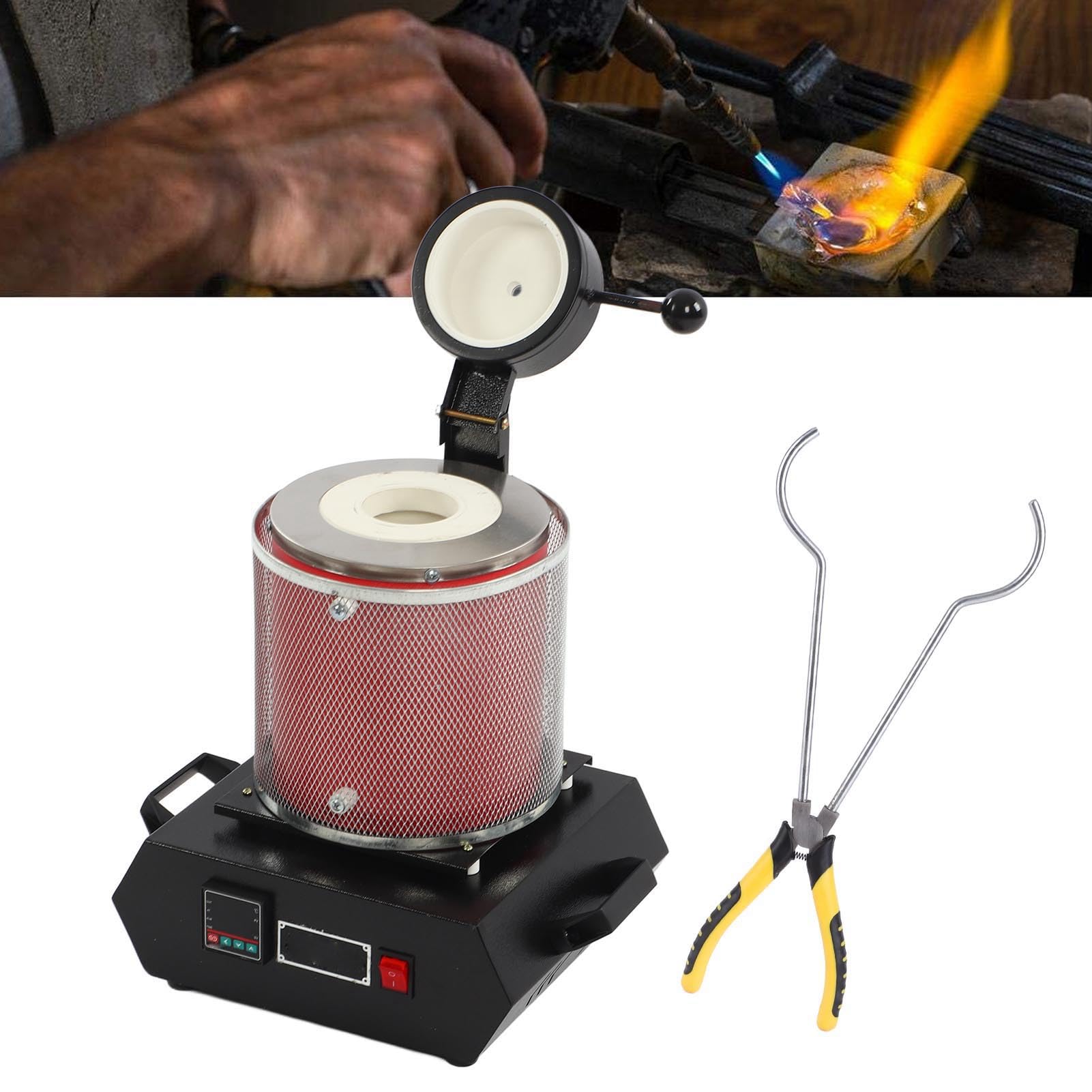 Horno de Fusión de Oro de 3 Kg, Horno de Fusión Eléctrico con Vinagrera de Grafito, Máquina de Horno de Fusión de Metales, para Cobre, Aluminio, Latón, Bronce, Plata (Enchufe