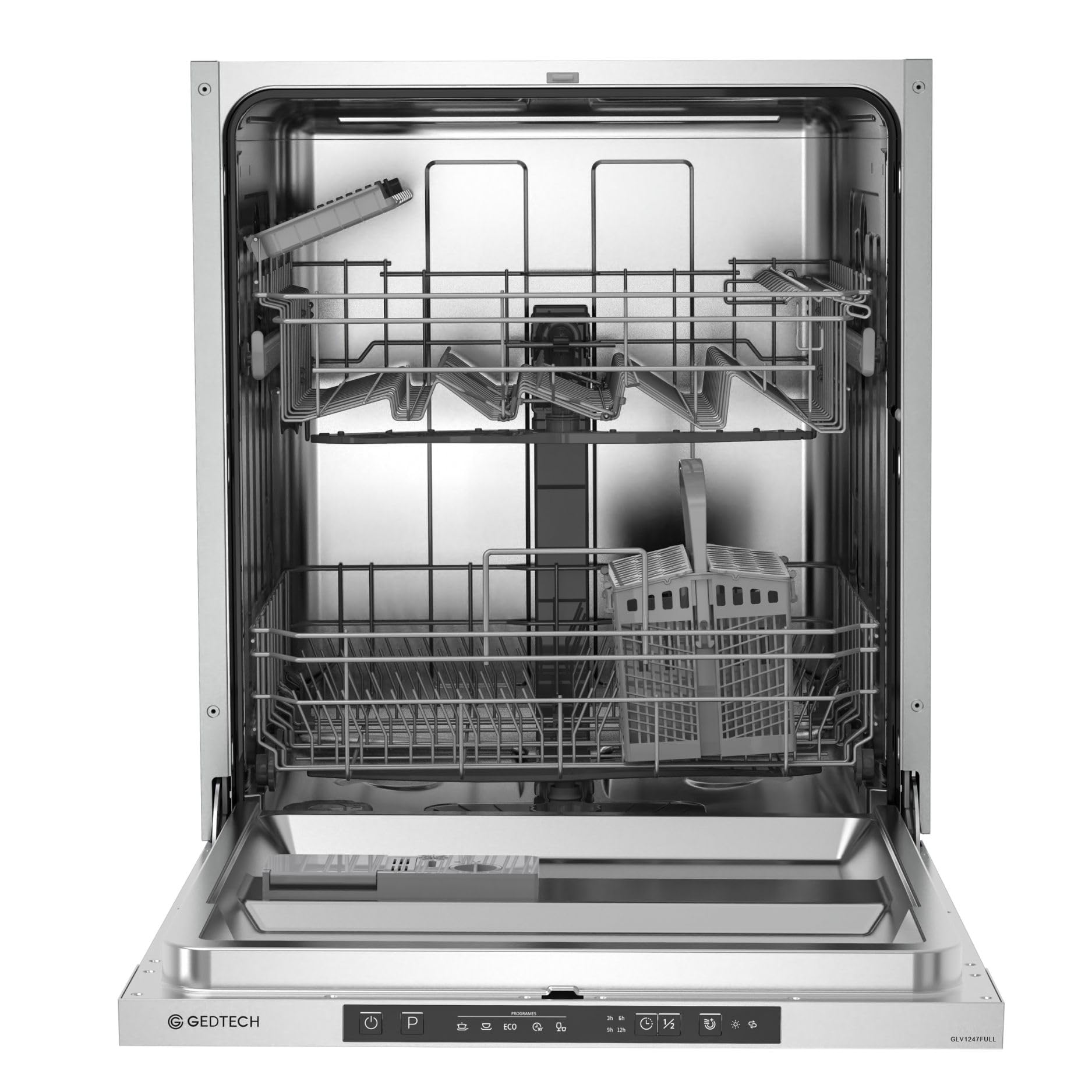 GETECH GLV1249FULL - Lavavajillas completo empotrable, 12 cubiertos, 49 dB, A++