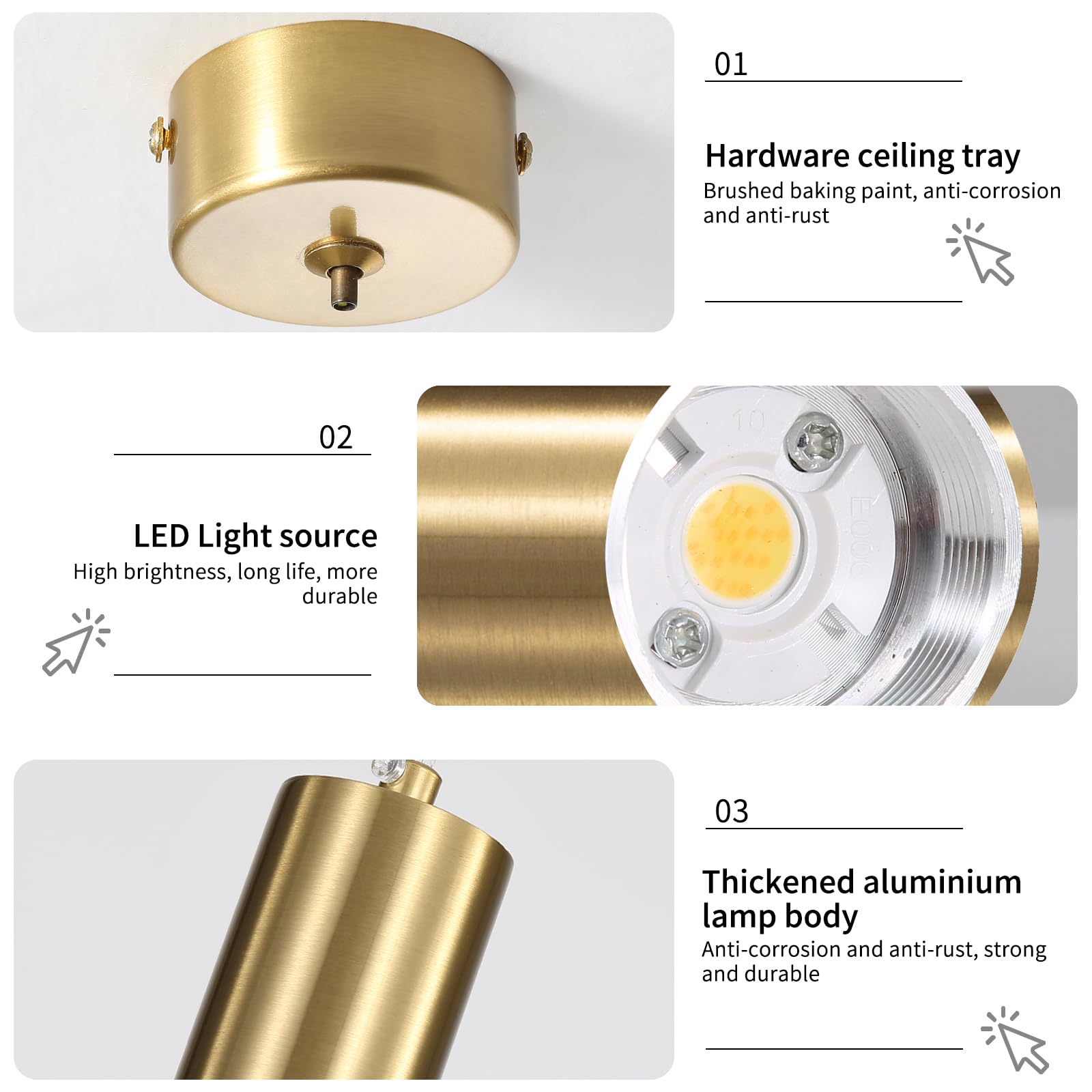 Mikeru Modern Bedside Pendant Light, 3 Colour Temperatures 3000k/4500k/6500k Gold Pendant Light - Image 3
