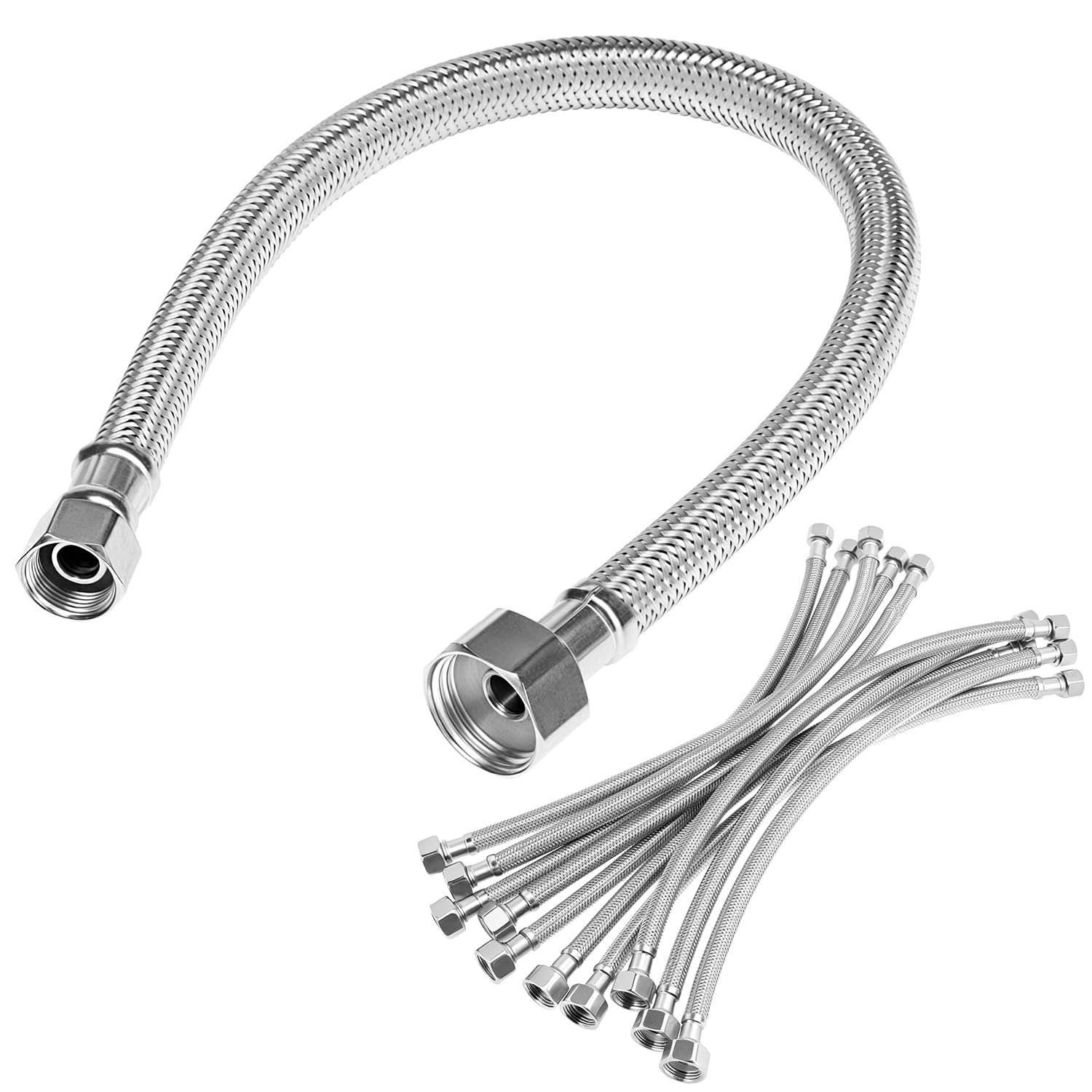 QWORK Tuyau de robinet de 40,6 cm, 10 lignes d'alimentation tressées en acier inoxydable, lignes d'alimentation de robinet, 40,6 x 0,95 cm Comp x 1,27 cm