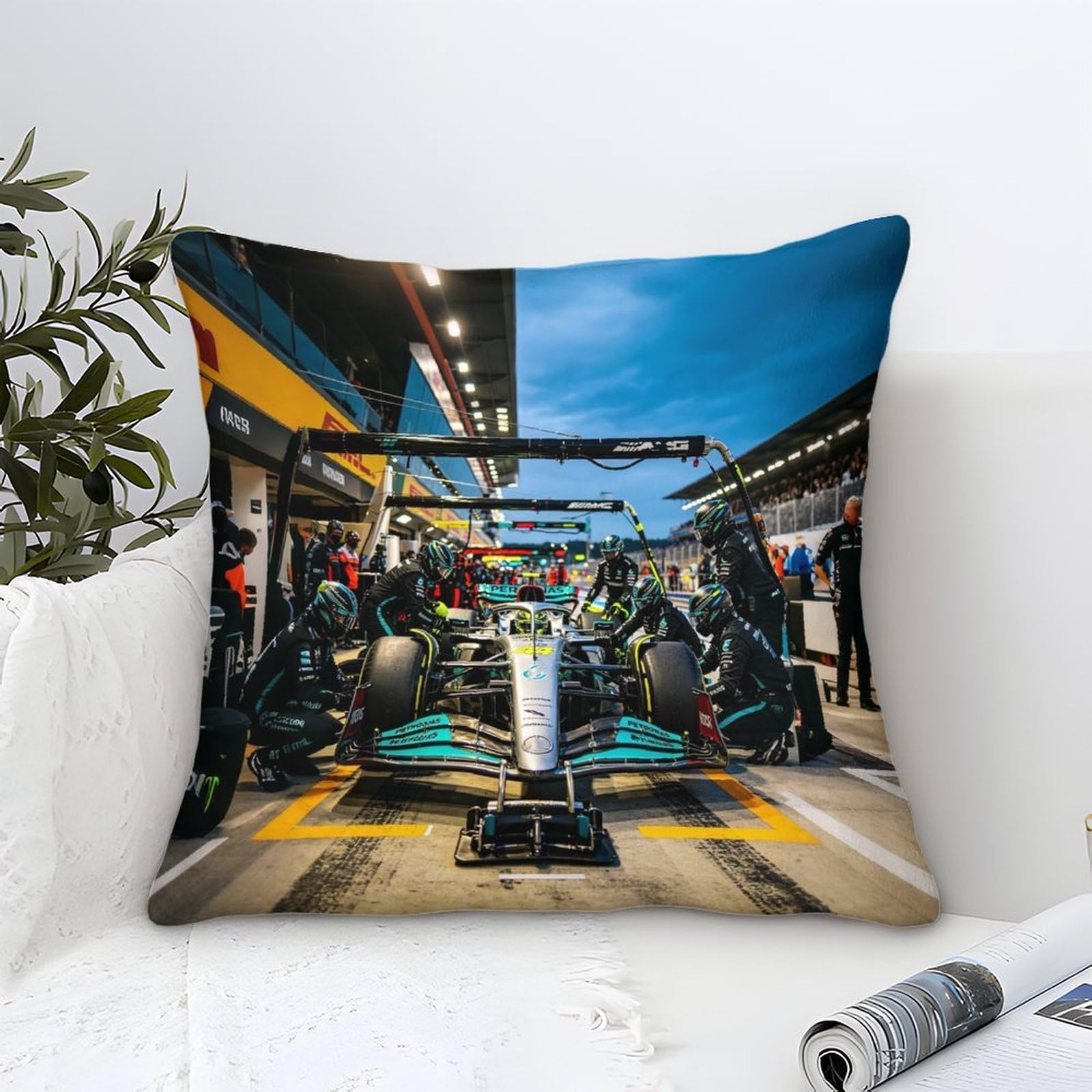 3U6C4M9K Cushion Cover 40x40cm Mercedess Racing, Microfiber Pillow Cover Decorative Pit Stop Throw Pillows Farmhouse Decor for Home Cushion Case