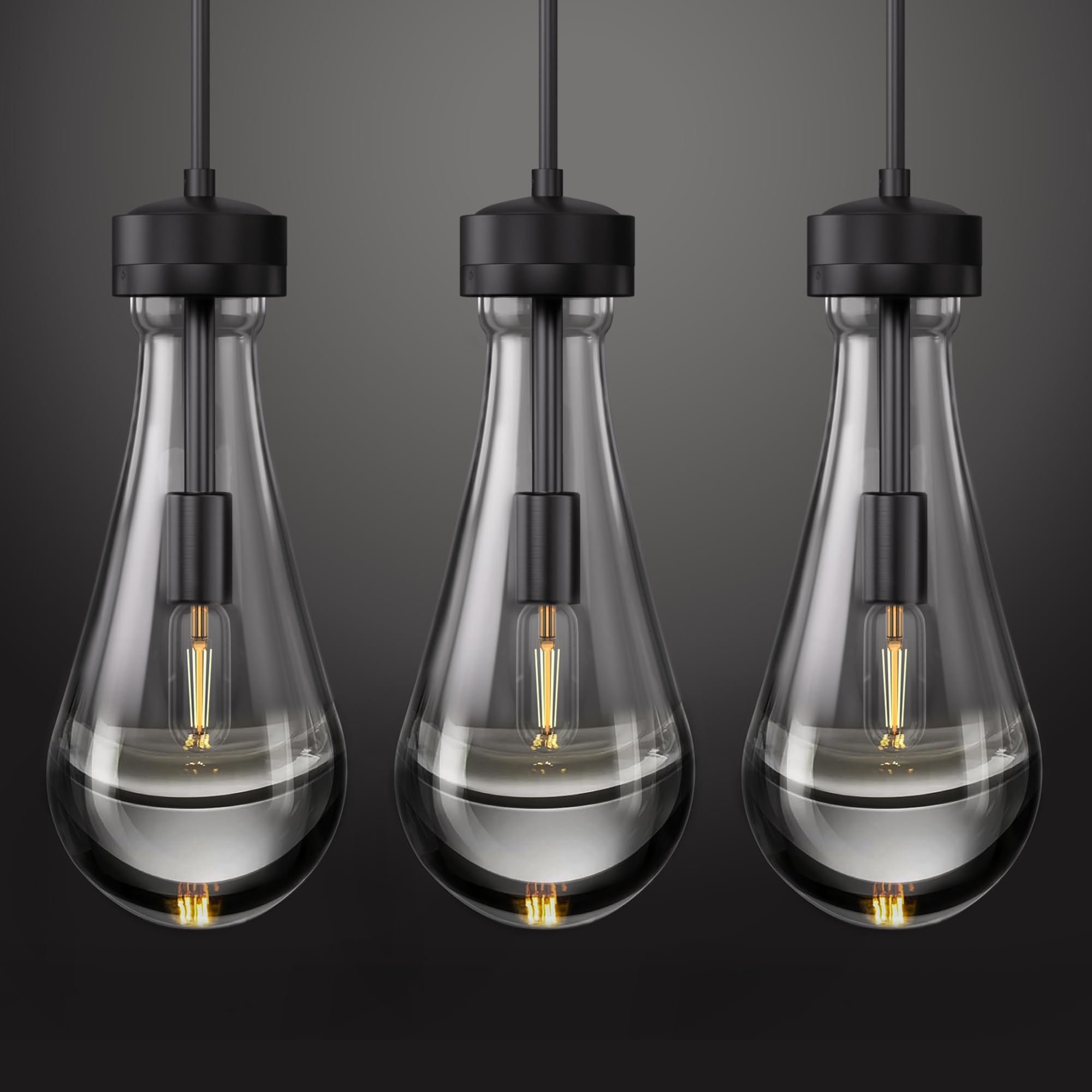 Espird Raindrop Pendant Light - Black Pendant Lights Kitchen Island 3 Pack, Modern Island Lights for Kitchen Farmhouse Chandelier Pendant Ceiling