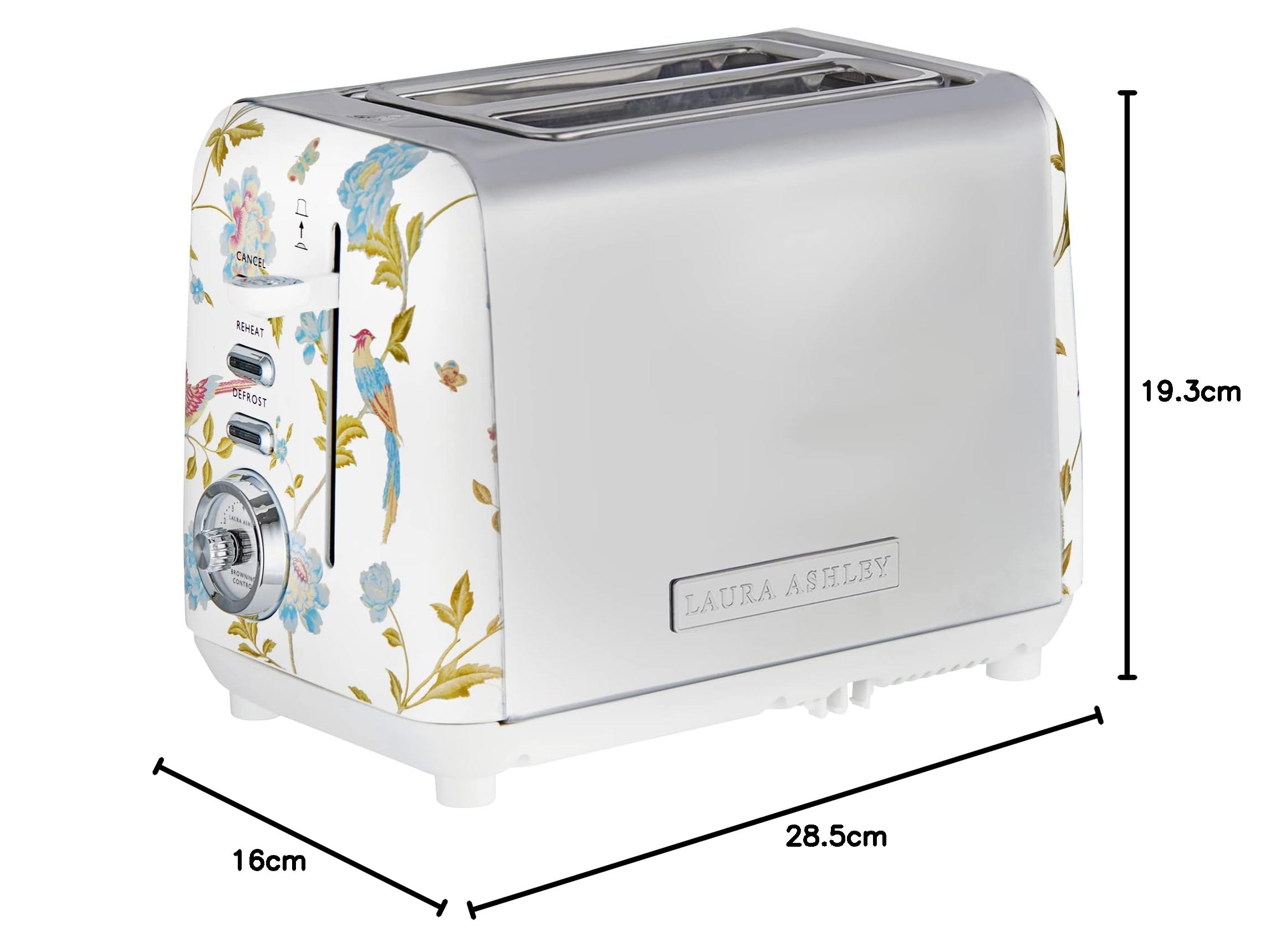 VQ Laura Ashley Tostapane Vintage 2 Fette - Riscaldamento Regolabili, Scongelamento e Modalità di Riscaldamento. Acciaio Inossidabile Tosta Pane con Croissant Scaffale Riscaldante - Elveden Bianco