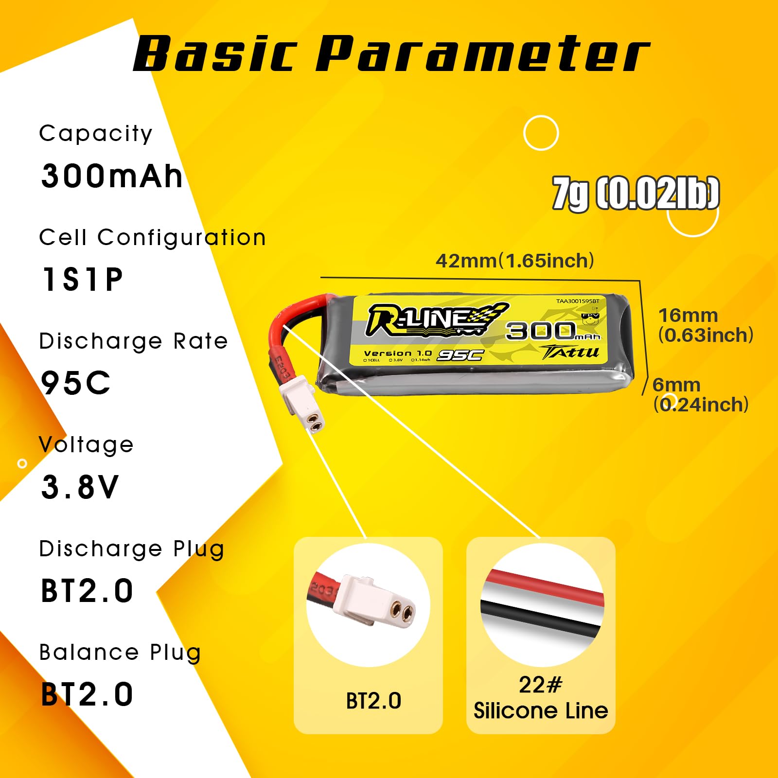 Tattu 1S Lipo akumulator 300 mAh 3,8 V 95C 1S1P HV Lipo akumulator Pack z wtyczką BT 2.0 do Beta Meteor65/Meteor75