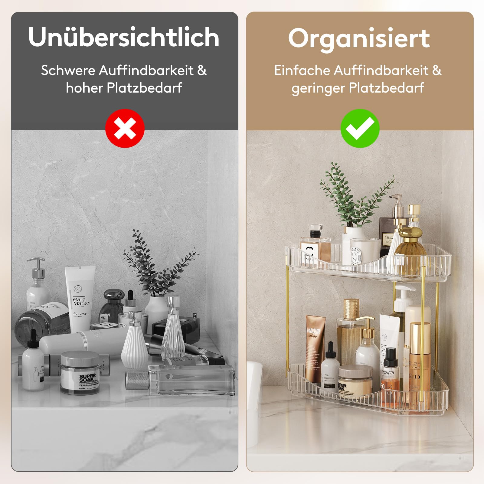 Lifewit Make Up Organizer, Schminktisch Organizer, Stabil Eck-Mehrzweck-Regal für Parfüm/Hautpflegemittel/Duschgel im Badezimmer,Küche,Schlafzimmer, Transparente, 2 Stufen