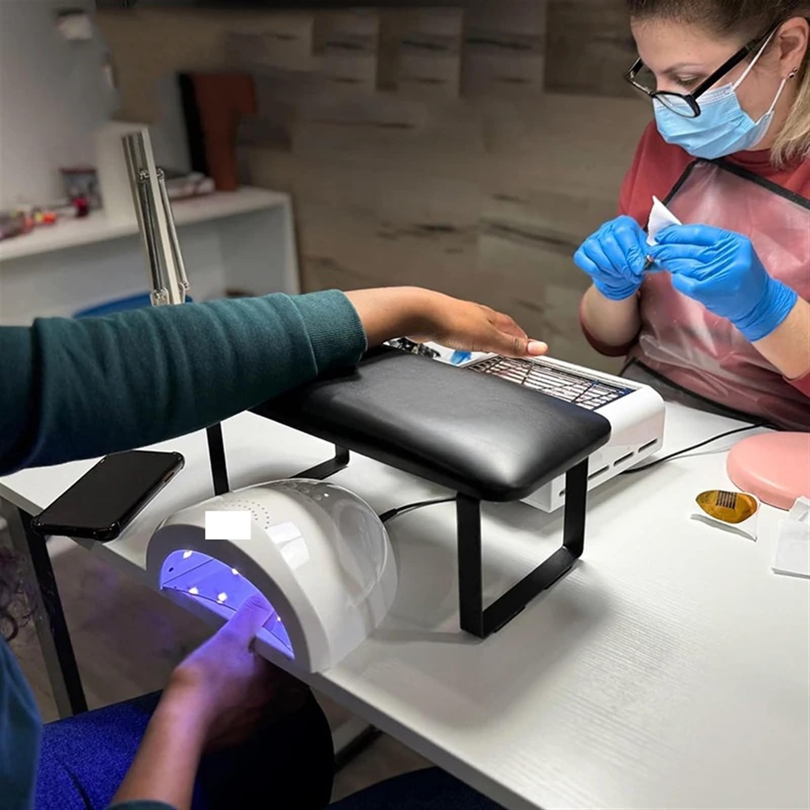 Cojín para las manos y reposabrazos para manicura, Arm Rest For Nails Multicolor Iron Leather Stand Cushion Hand Pillow Manicure Salon Home(Black)
