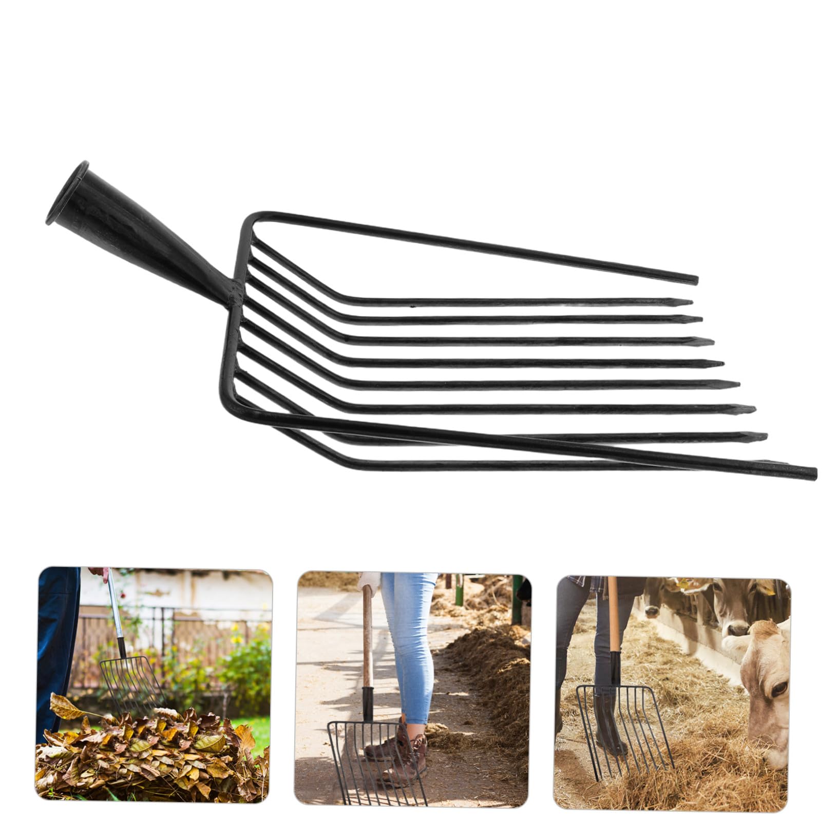 Cabezal de Repuesto con Púas Resistentes para Horquilla de Estiércol para Aflojar el Suelo de Acero Negro Herramienta Agrícola Versátil para Jardinería y Mantenimiento de Césped