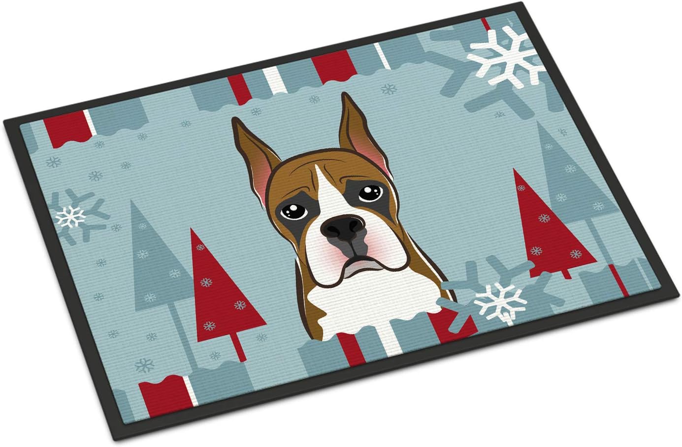 Caroline's Treasures BB1719MAT Winter Holiday Boxer Doormat 18x27 Front Door Mat Indoor Outdoor Rugs for Entryway, Non Slip Washable Low Pile, 18H X 27W