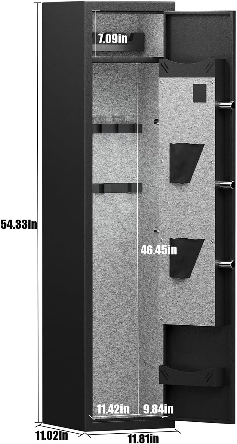 3-4 Gun Safe for Rifles Pistols Shotguns | Quick Access Digital Lock Security Cabinet | Heavy Duty Steel with Removable Shelf, Adjustable Gun Racks & Pistol Pouches | LED Light, Anti-Pry Design