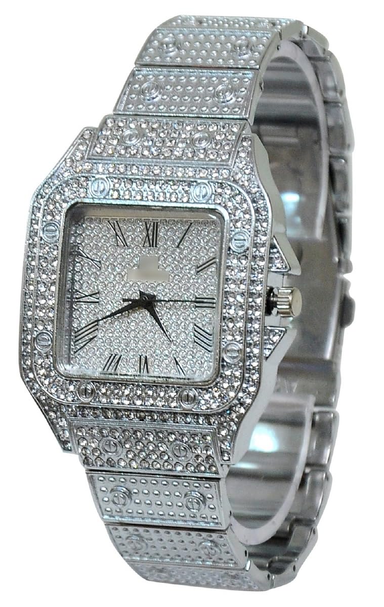 Fashion Men and Women Crystal Watch Bling Iced Out Watch Rectangle Case Stainless Steel Quartz Analog Bracelet Wrist Watch, Silver (B0CQWGGM72) Amazon Price History, Amazon Price Tracker