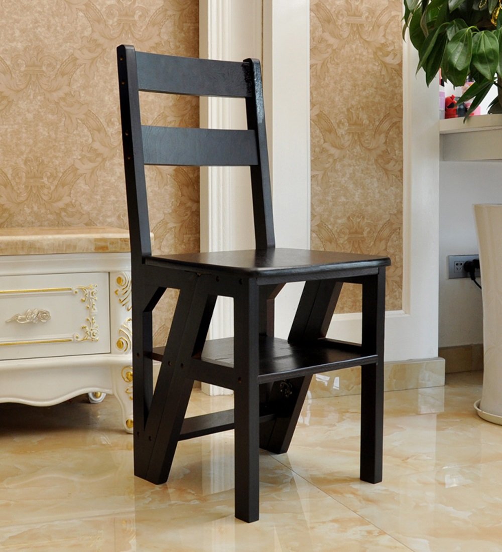 Échelle 4 niveaux en bois massif : tabouret et chaise pliante escabeau