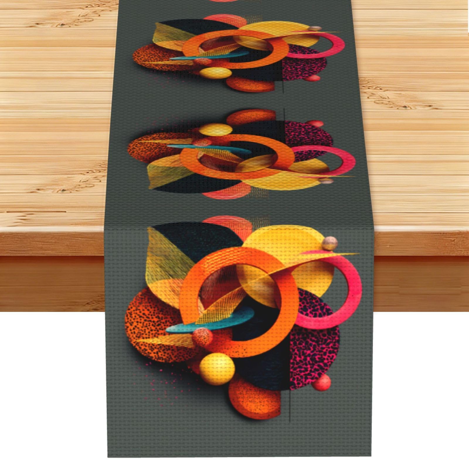 Overlay of color shapes Linen Feel Table Runner Wedding Party Home Decoration