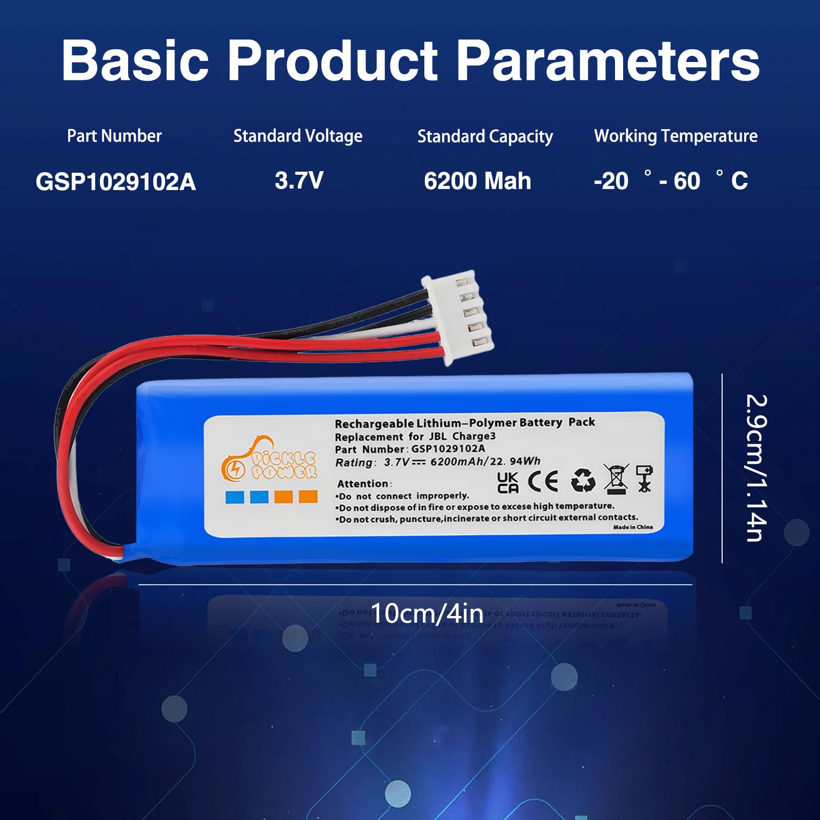 Pickle Power 6200mah Batería para JBl Charge 3 GSP1029102A 2016 Edición
