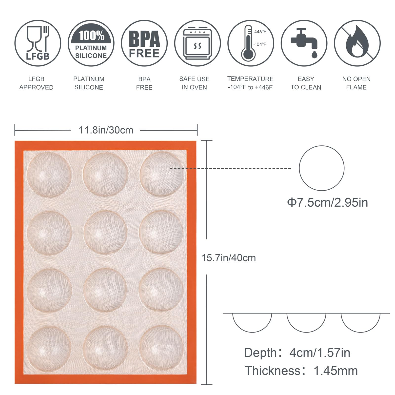 SANTOW Antihaft-Silikon-Muffinform, 12 Muffin-Backform, 12 Muffinformen, perfekt für Eier-Muffin, große Cupcakes, Törtchen und mehr, BPA-frei und spülmaschinenfest