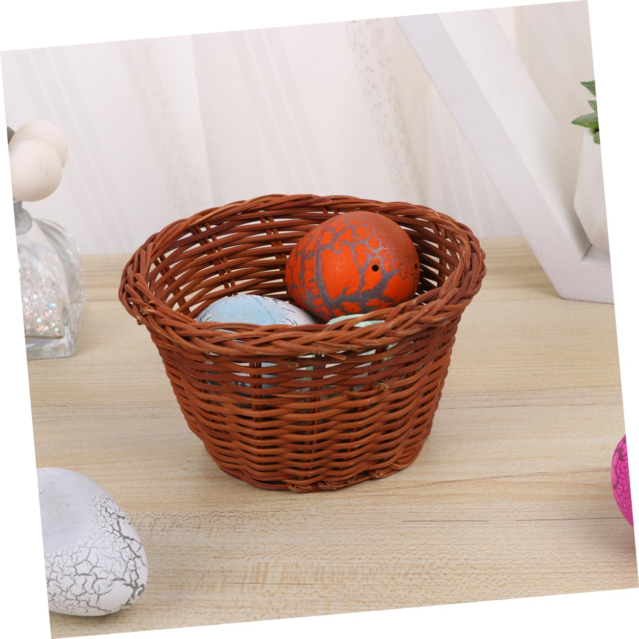 Ciieeo Round Mini Easter Storage Basket Cute Decorative Mini Weaving Basket for Candy Cookies Items for Home Kindergarten Festive Decor
