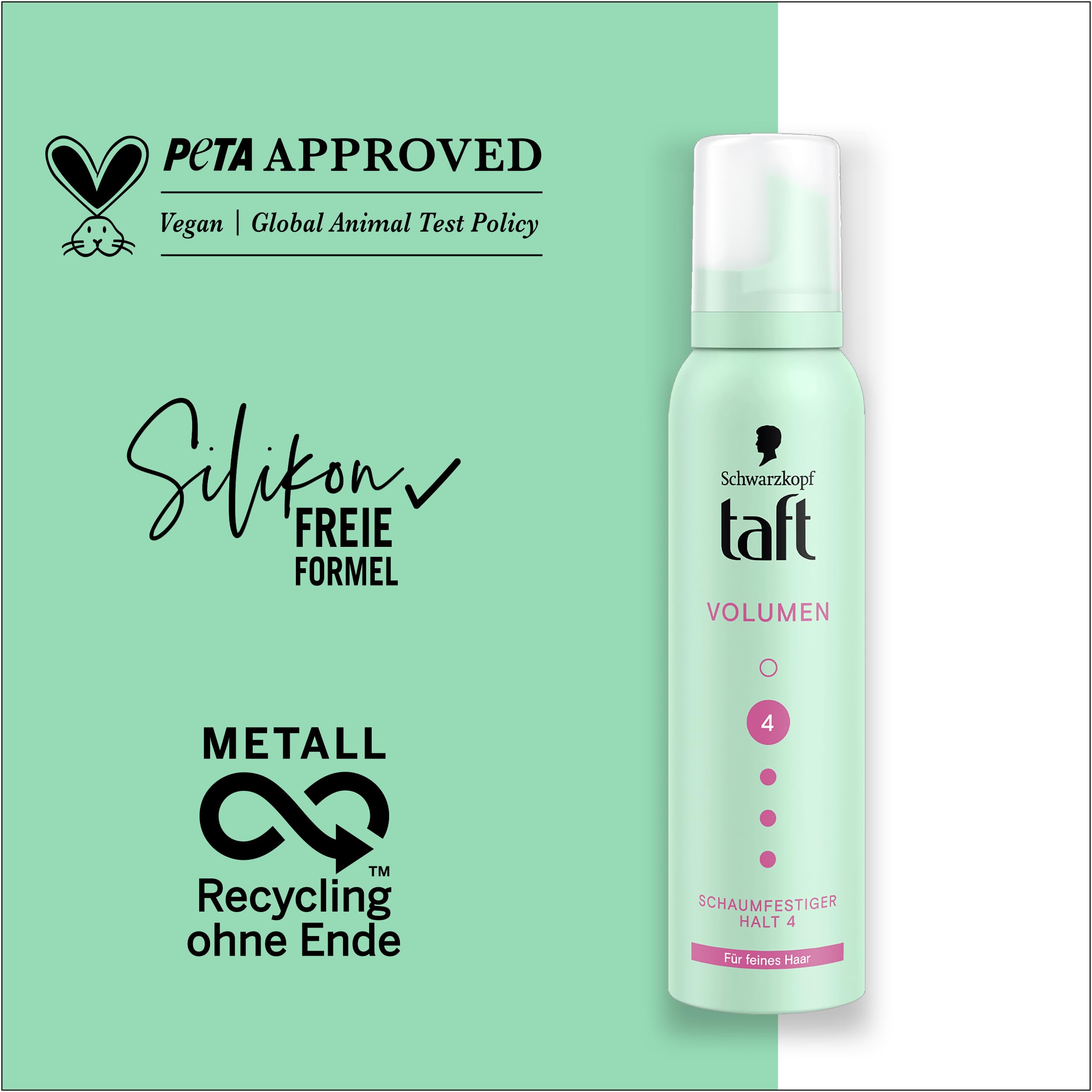 Schwarzkopf Taft Schaumfestiger Volumen (6 x 150ml), Haltegrad 4, Haarschaum für feines Haar, volumengebendes Mousse, verhindert Föhnschäden, ohne zu verkleben, vegane Formel*
