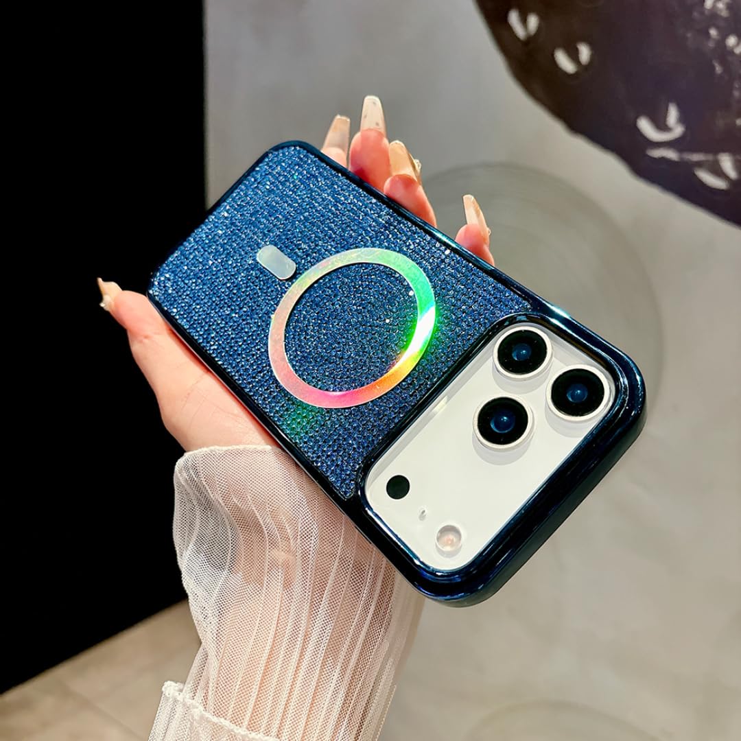 Funda magnética de Lujo con Lentejuelas Brillantes para iPhone 15 Pro (para iPhone 15 Pro/Dorado)