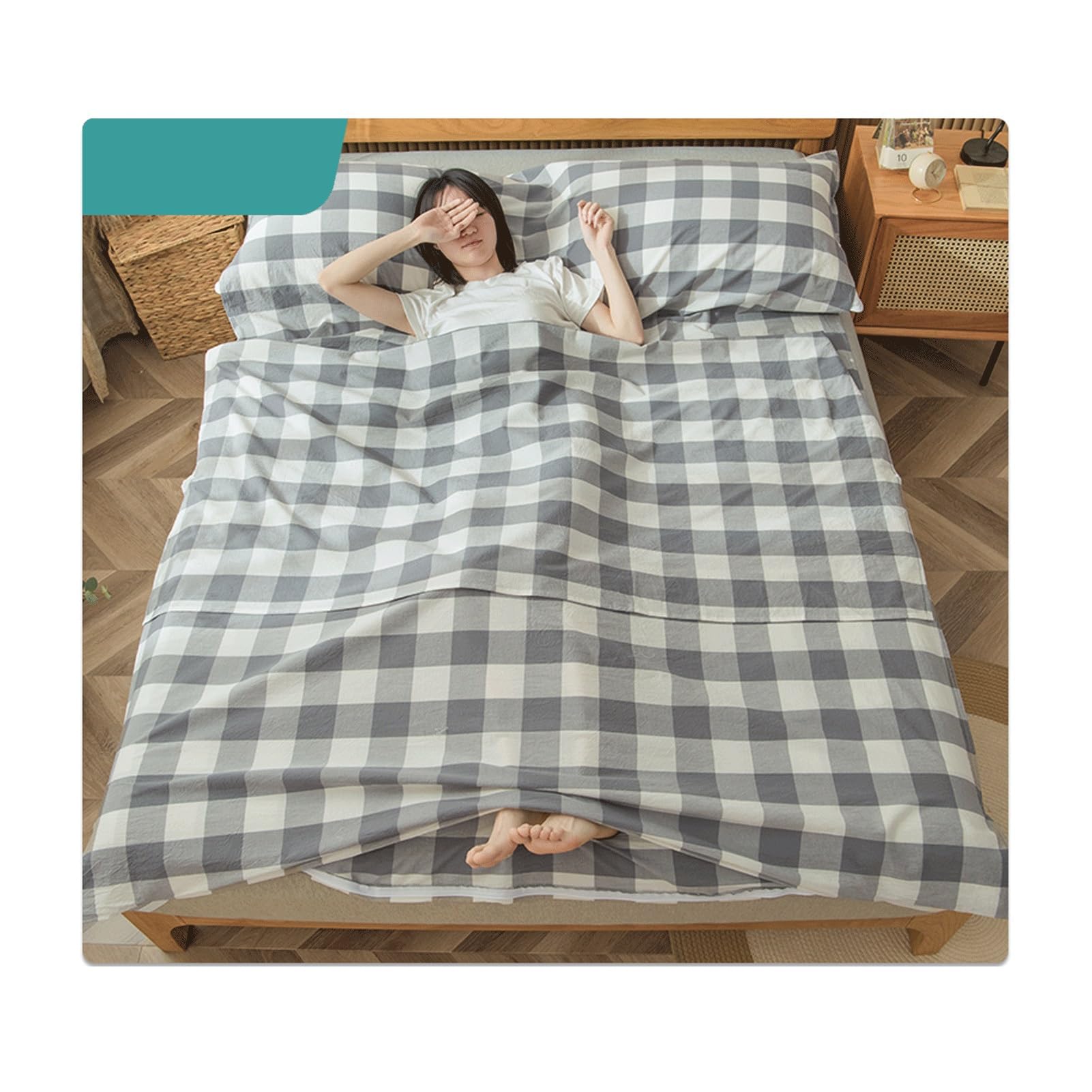 RUZGAR Travel Saco de Dormir 100% Algodón Lavado Sábana para Saco de Dormir para Acampada y Viaje Forro para Saco de Dormir Simple y Doble