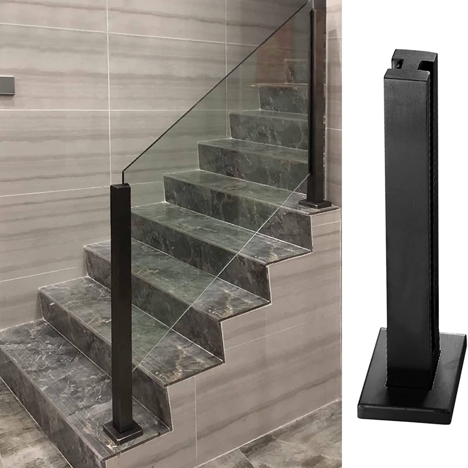 Kwadratowy zacisk słupkowy do schodów wewnętrznych na schody zewnętrzne - szklana osłona balustrady schodów szklany uchwyt nowoczesny kwadratowy design