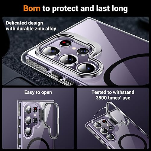 Miniatura 6 de Justcool Funda magnética diseñada para Samsung Galaxy S24 Ultra, [cristal transparente no amarillento] [protector de pantalla de vidrio templado +