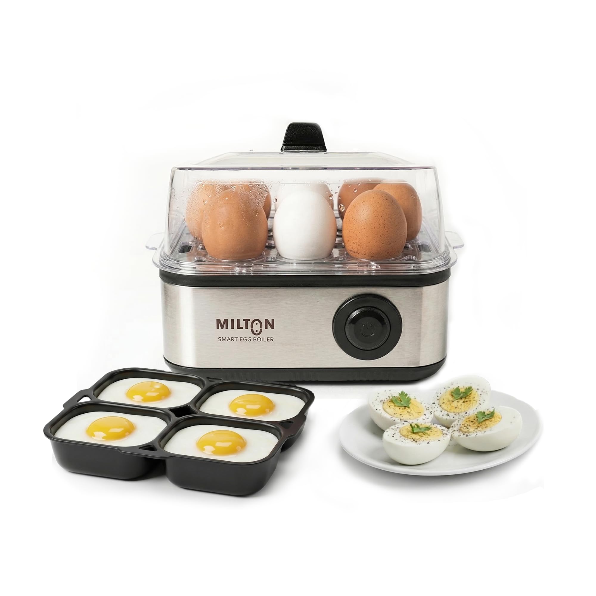 MILTON Smart Egg Boilers | Instant Egg Boiler | Boil up to 8 Eggs - 500 Watts| Electric| 14 ounces(414 ml)| Plastic