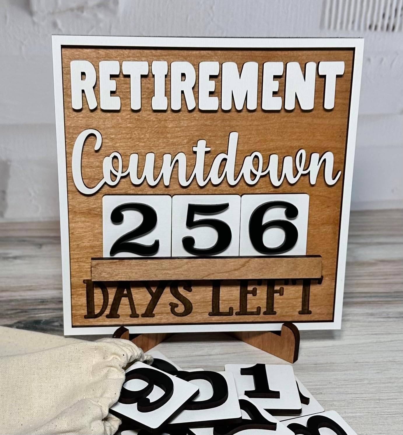 Retirement Countdown Wood Sign with Stand, Unique Gift for Coworkers, friends, Family, Perfect Home or Office Decor to Track days Until Retirement, one year to retirement (Days Left large set numbers)