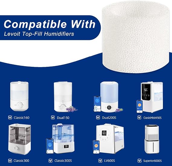 Levoit Dual150 Dual200S Classic160 Classic300(S) LV600S LV600HH OasisMist450S OasisMist600S Superior 6000S ile Uyumlu Üstten Dolum Nemlendirici Yedek Filtre - 10 Filtre ve 2 Temiz Balık