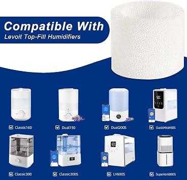 Levoit Dual150 Dual200S Classic160 Classic300(S) LV600S LV600HH OasisMist450S OasisMist600S Superior 6000S ile Uyumlu Üstten Dolum Nemlendirici Yedek Filtre - 10 Filtre ve 2 Temiz Balık