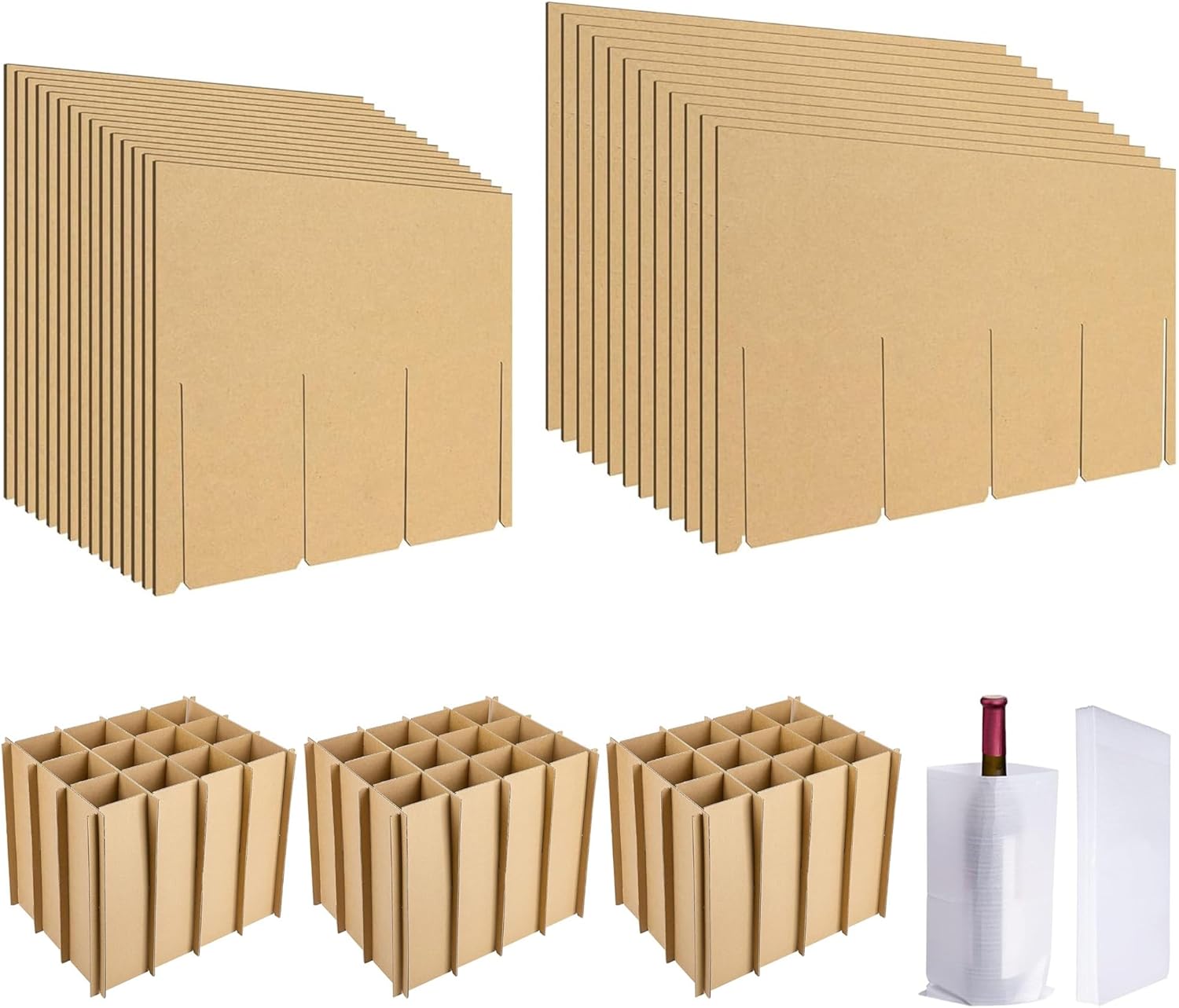 codree 4 Sets Glass Packing Kits- Glass Dividers for Moving Boxes- Glassware Dish Packing Boxes Corrugate Dividers with 48 pcs Foam Pouches Fits 16x12x12 Inch Box (Box Not Included)