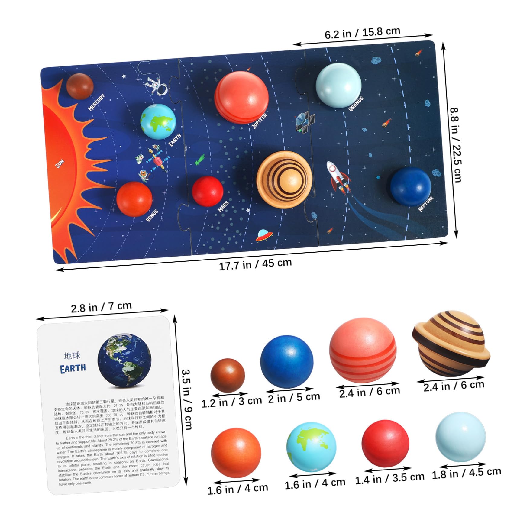 ORFOFE Puzzle Didattico in Legno 8 Pianeti Del Cosmo Per Bambini Sopra i 3 Anni, Giocattolo Spaziale Educativo Resistente Per Gioco e Apprendimento