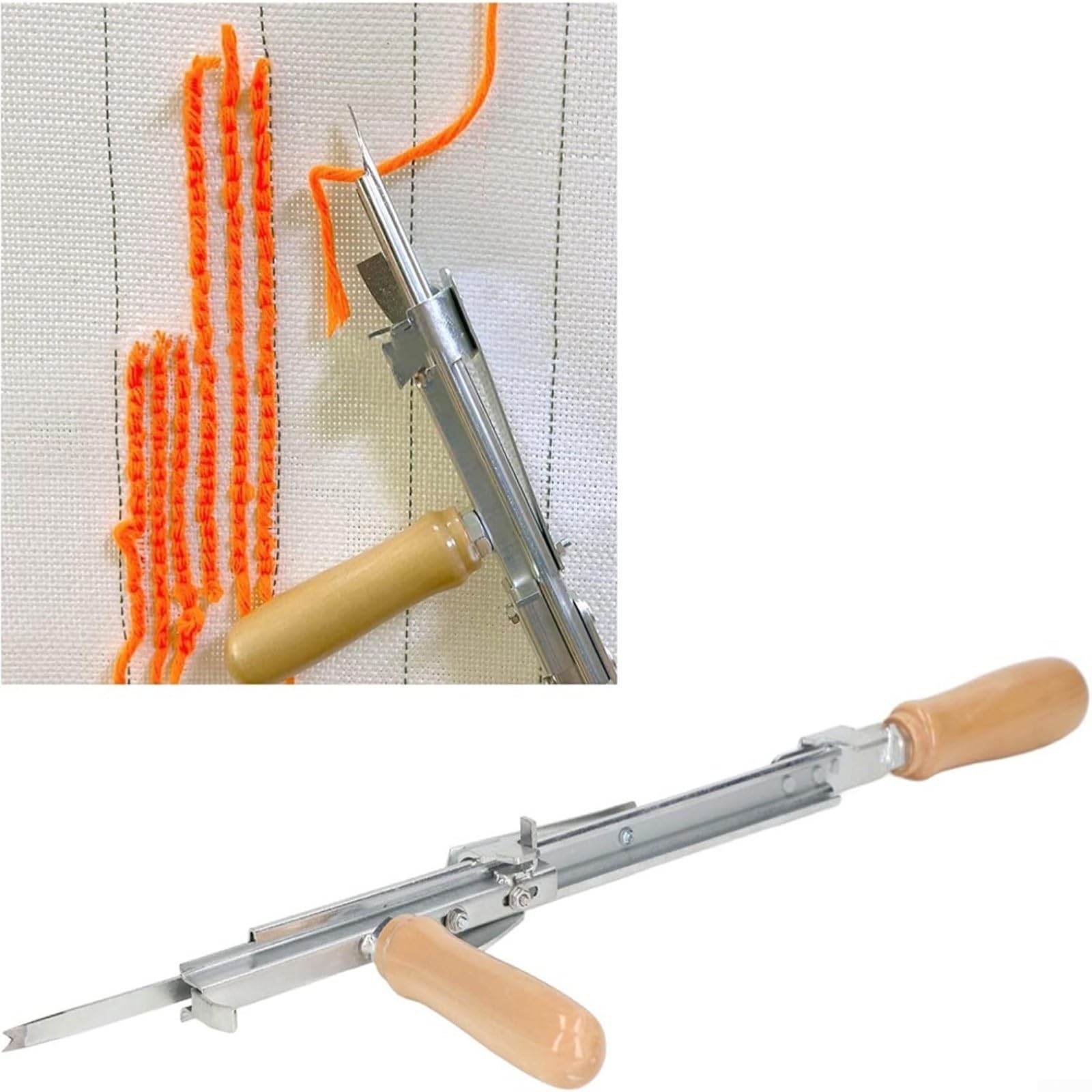 Strumento per tufting manuale per tappeti fai da te, dispositivo da cucito portatile in acciaio inossidabile con manico in legno di faggio, altezza del pelo regolabile per